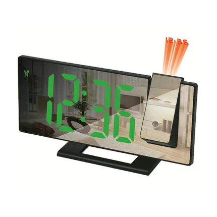 Černý zrcadlový budík s projektorem