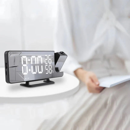 Černý zrcadlový budík s projektorem