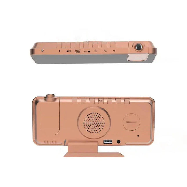 Zrcadlový budík s projektorem růžově zlatý