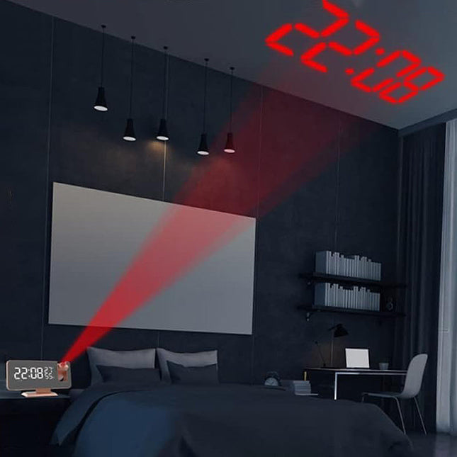 Zrcadlový budík s projektorem růžově zlatý