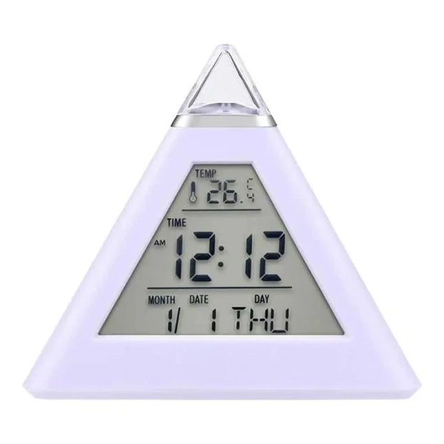 Designový světelný budík ve tvaru pyramidy