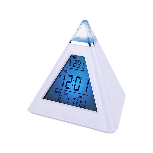 Designový světelný budík ve tvaru pyramidy