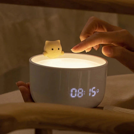 Dětská noční lampička s budíkem kočka