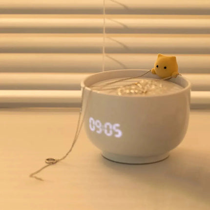 Dětská noční lampička s budíkem kočka