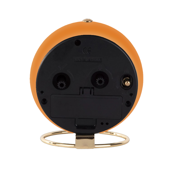 Oranžový kulatý budík v retro designu