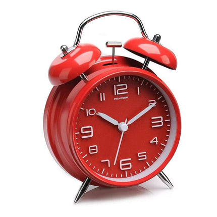 Červený retro budík se dvěma zvonky
