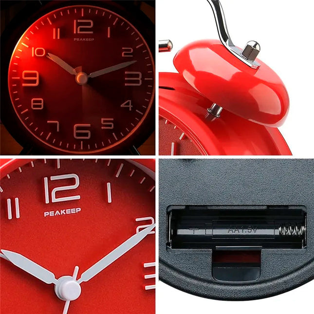 Červený retro budík se dvěma zvonky